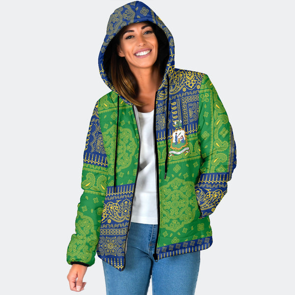 Saint Vincent And The Grenadines Women Hooded Padded Jacket Flag And Paisley Basic Style 1