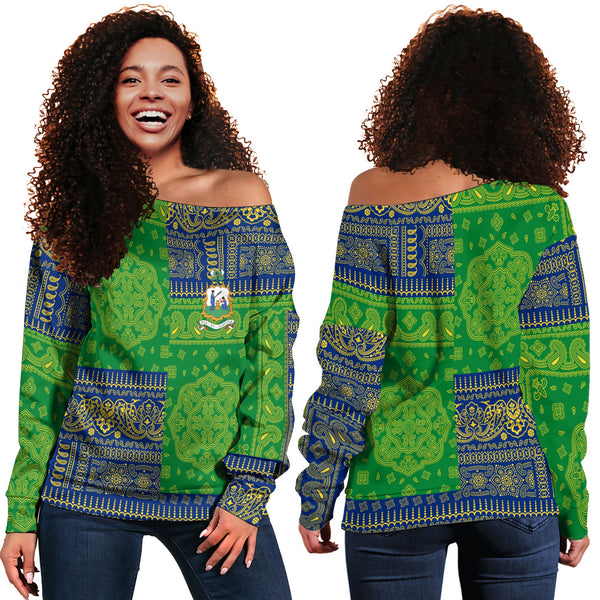 Saint Vincent And The Grenadines Women Off Shoulder Sweatshirt Flag And Paisley Basic Style 1