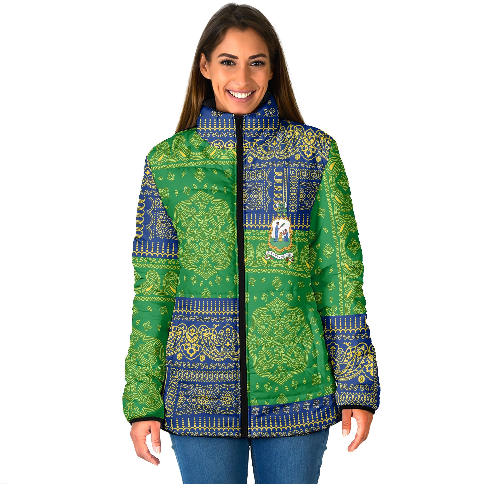 Saint Vincent And The Grenadines Women Padded Jacket Flag And Paisley Basic Style 1