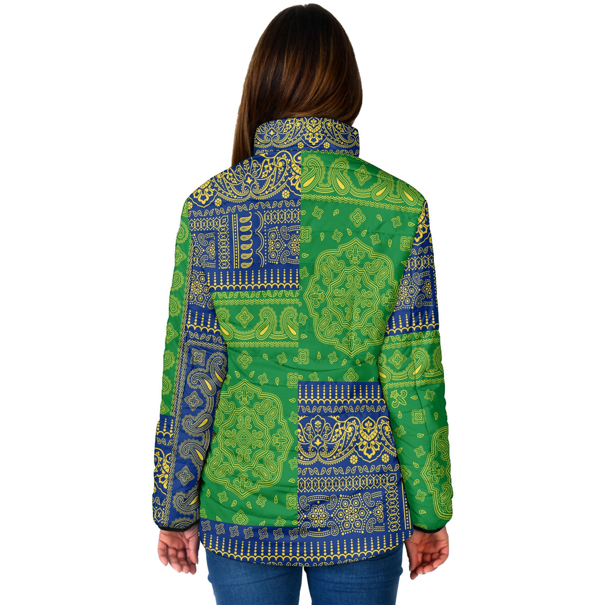 Saint Vincent And The Grenadines Women Padded Jacket Flag And Paisley Basic Style 2