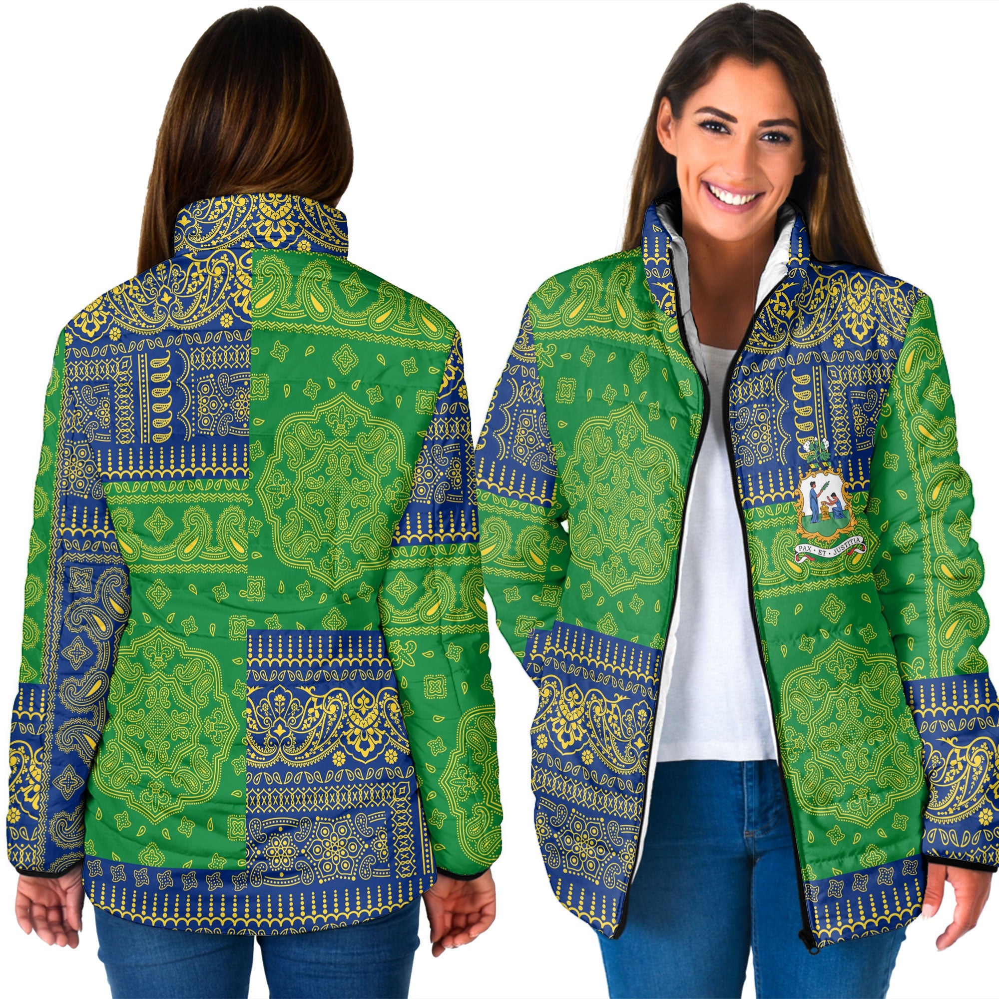 Saint Vincent And The Grenadines Women Padded Jacket Flag And Paisley Basic Style 3