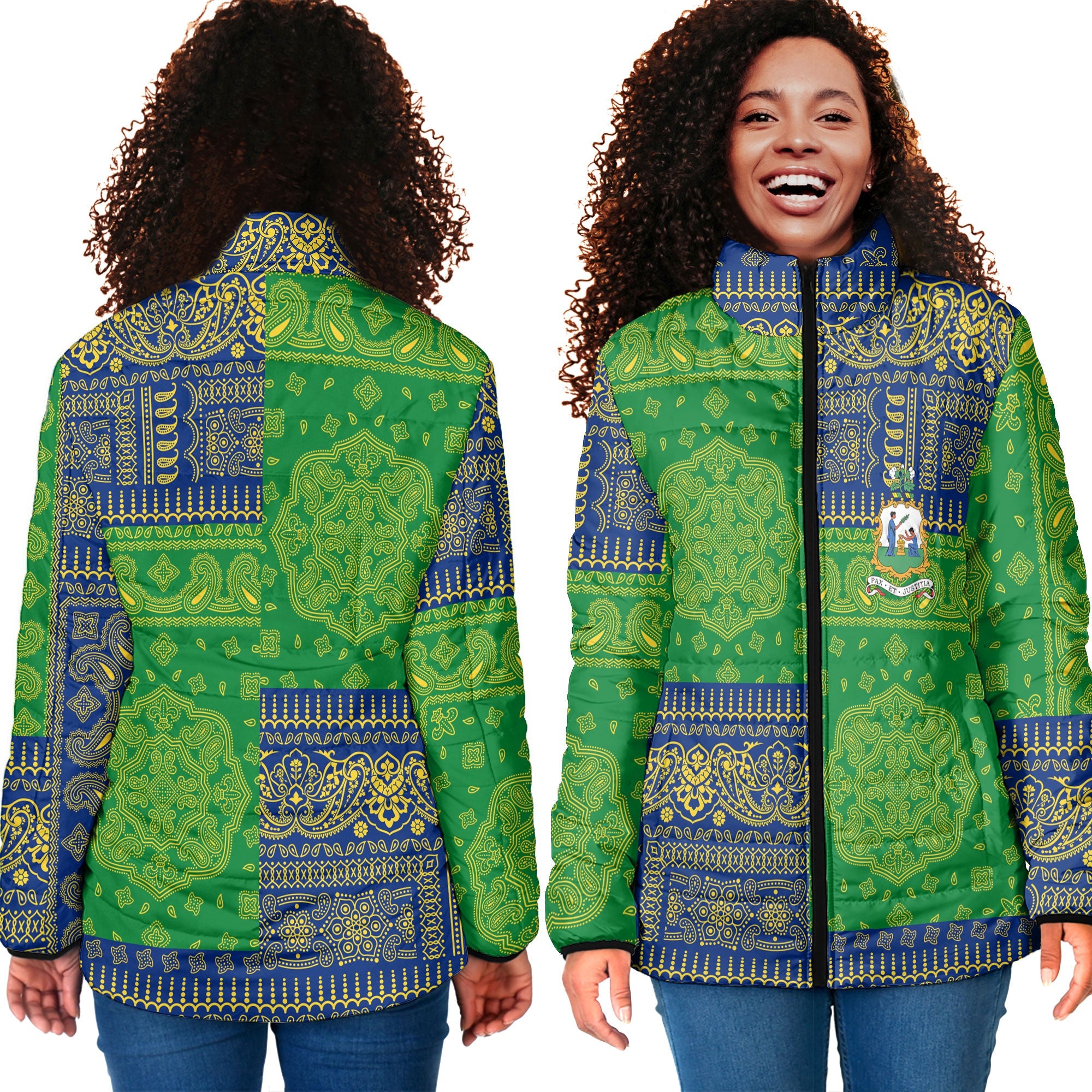 Saint Vincent And The Grenadines Women Padded Jacket Flag And Paisley Basic Style 4