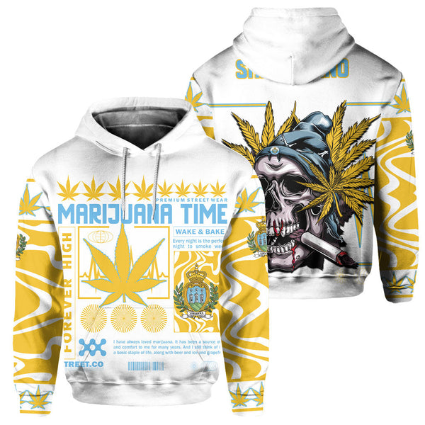 San Marino Hoodie Flag & Coat Of Arms Marijuanas Style