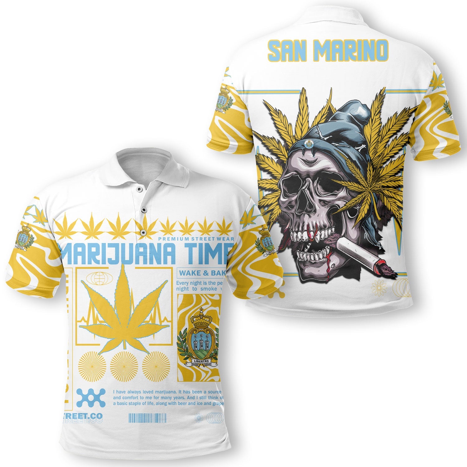 San Marino Polo Shirt Flag & Coat Of Arms Marijuanas Style