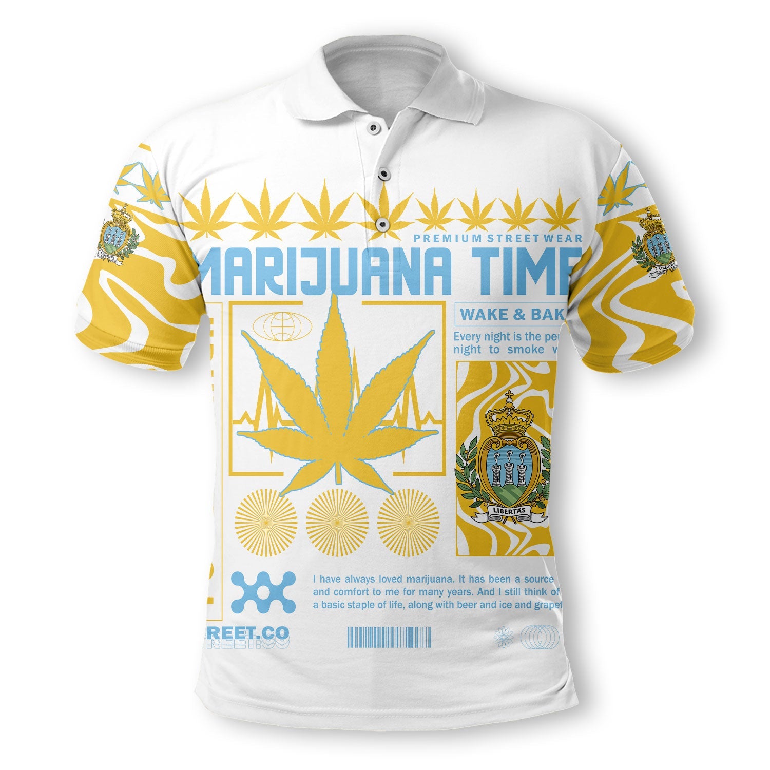 San Marino Polo Shirt Flag & Coat Of Arms Marijuanas Style