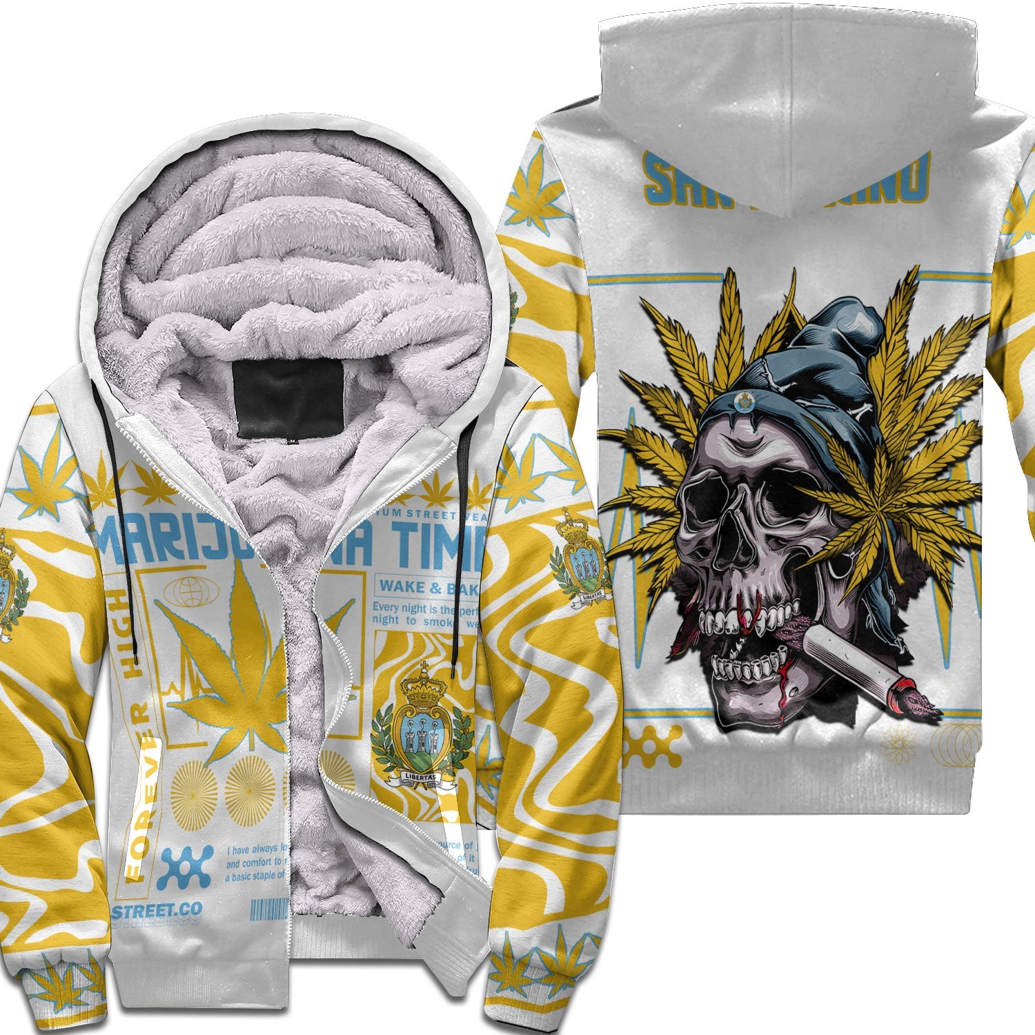 San Marino Sherpa Hoodie Flag & Coat Of Arms Marijuanas Style