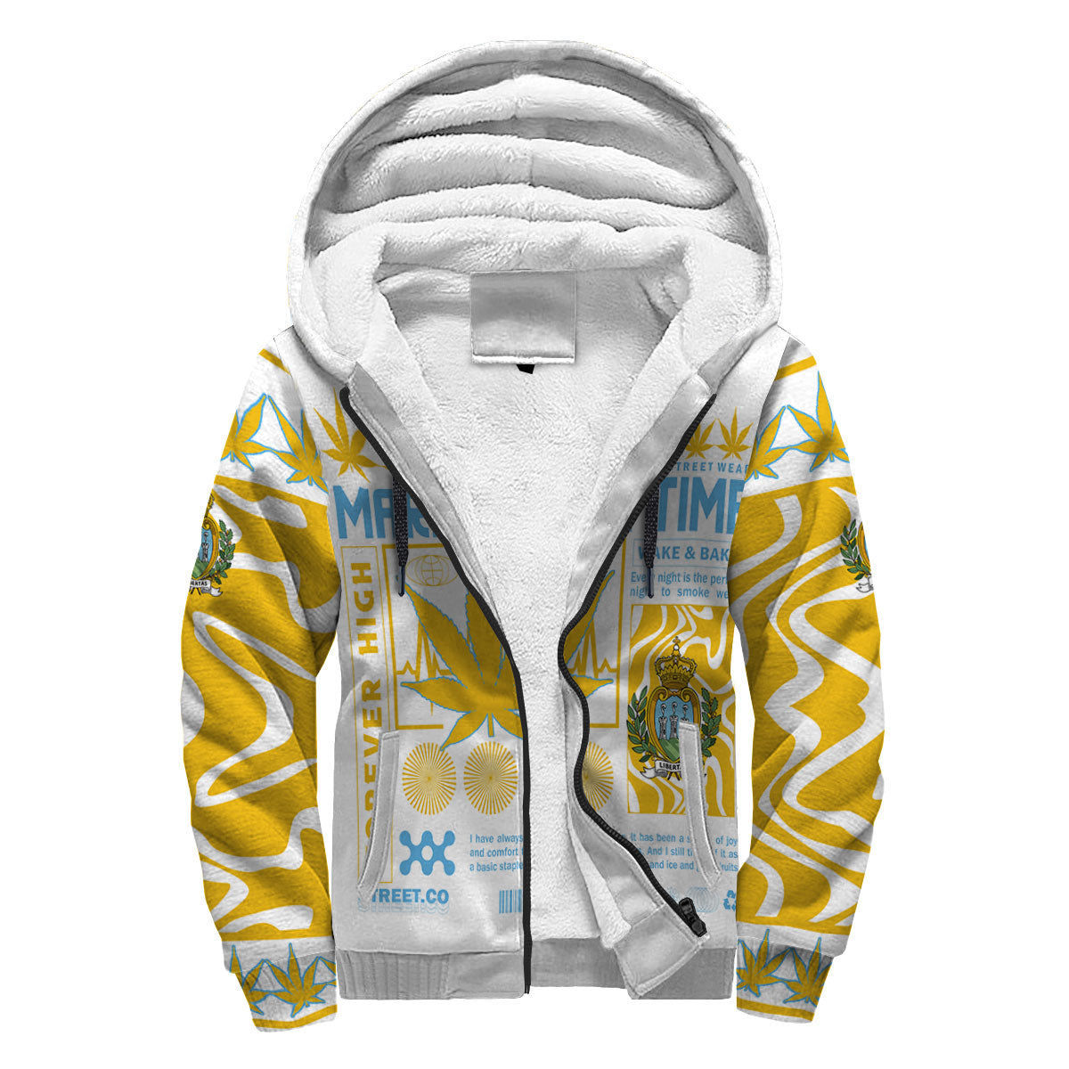 San Marino Sherpa Hoodie Flag & Coat Of Arms Marijuanas Style