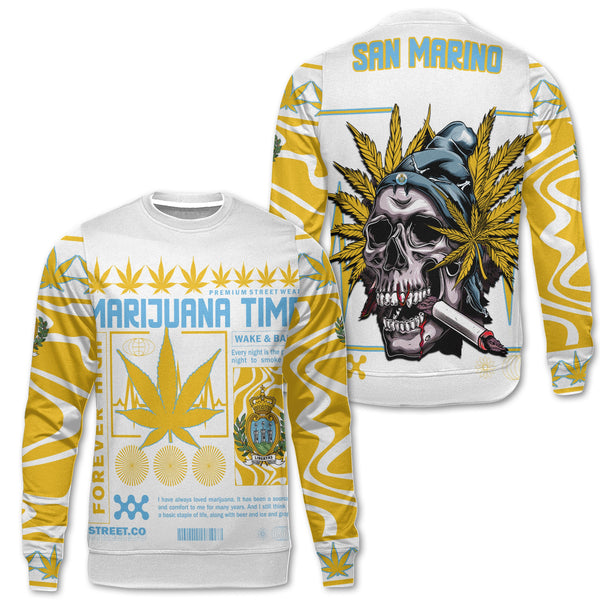 San Marino Sweatshirt Flag & Coat Of Arms Marijuanas Style