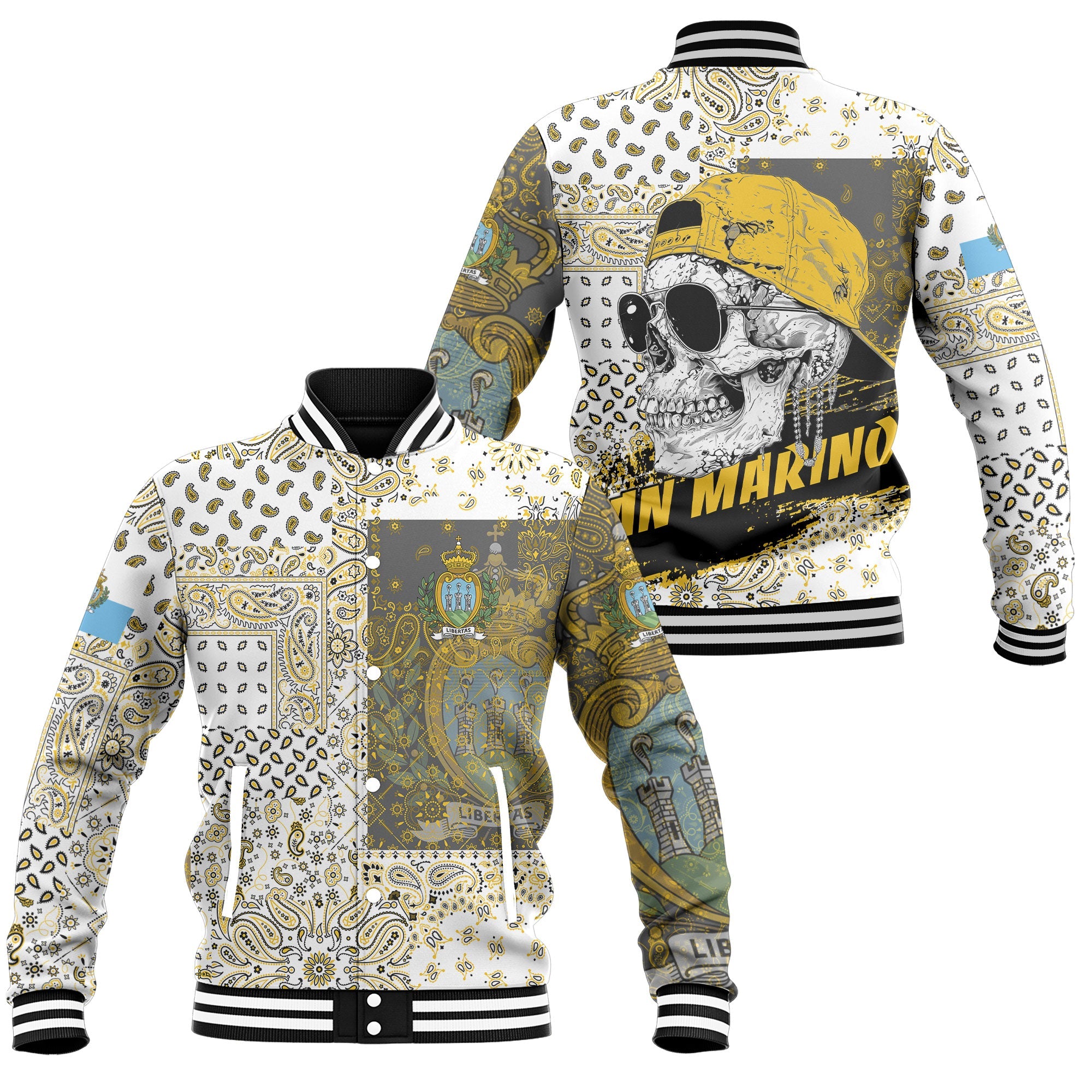 San Marino Baseball Jacket Paisley Flag And Skull Style 1