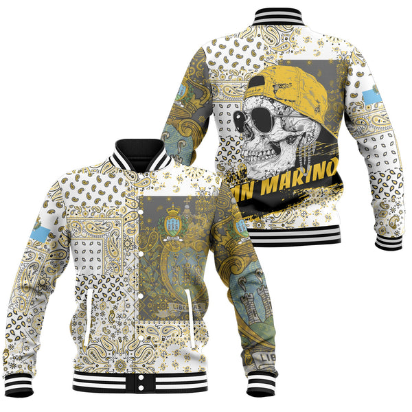 San Marino Baseball Jacket Paisley Flag And Skull Style 1