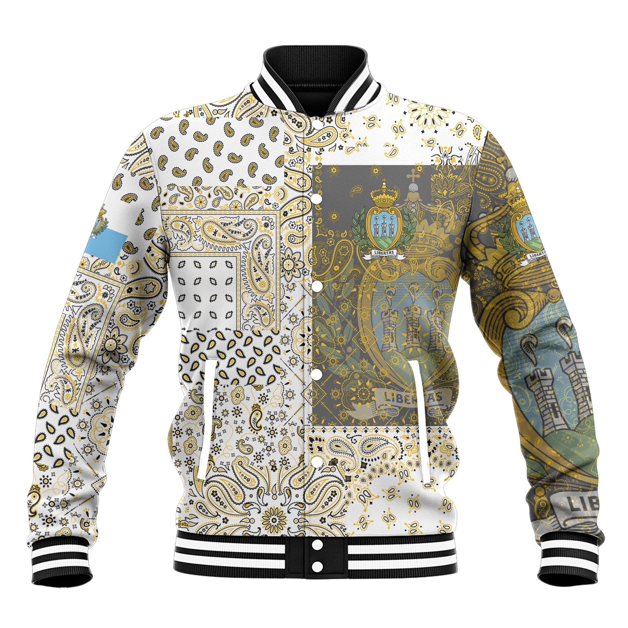 San Marino Baseball Jacket Paisley Flag And Skull Style 2