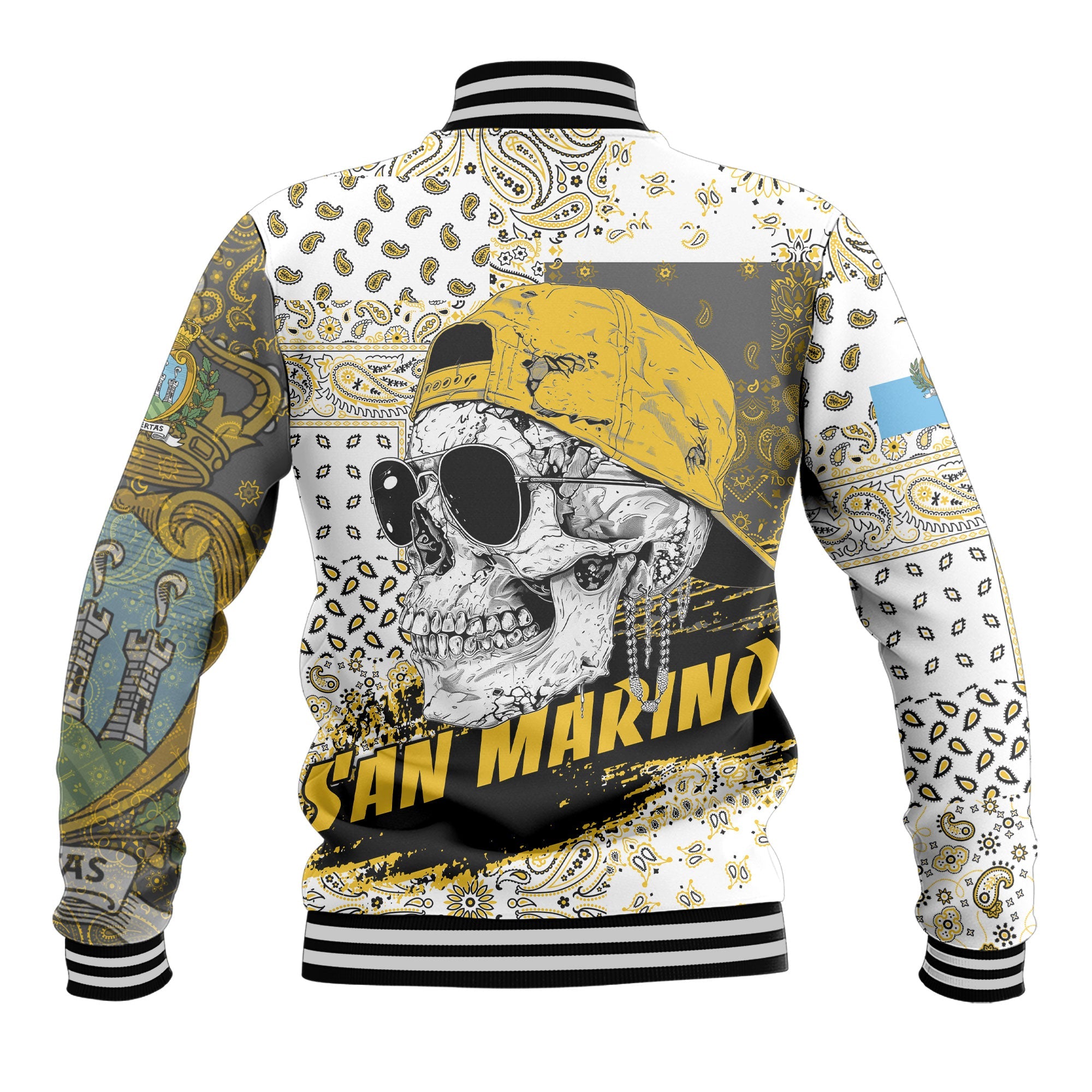 San Marino Baseball Jacket Paisley Flag And Skull Style 3