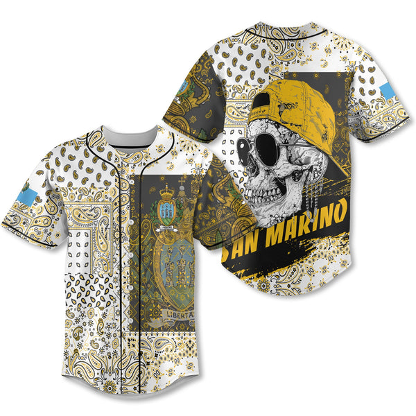 San Marino Baseball Jersey Paisley Flag And Skull Style 1