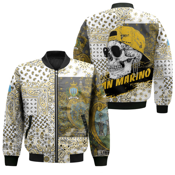 San Marino Bomber Jacket Paisley Flag And Skull Style 1