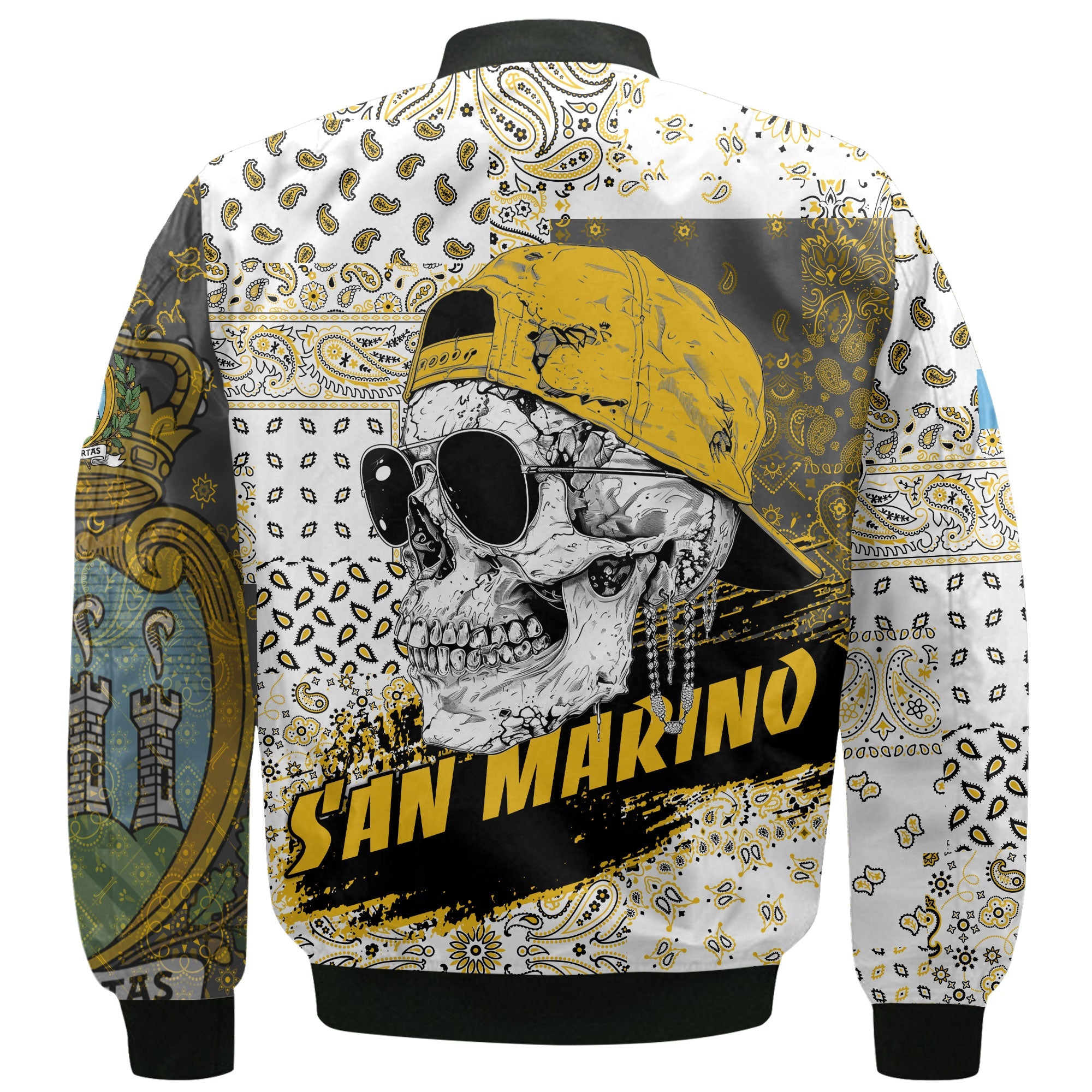 San Marino Bomber Jacket Paisley Flag And Skull Style 3