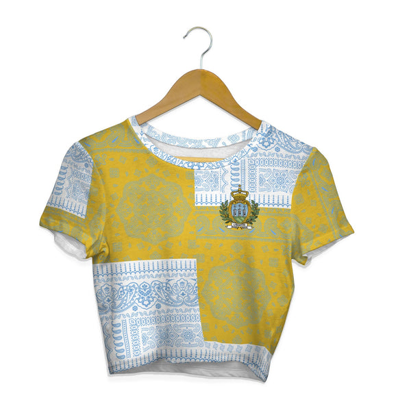 San Marino Croptop T Shirt Flag And Paisley Basic Style 1