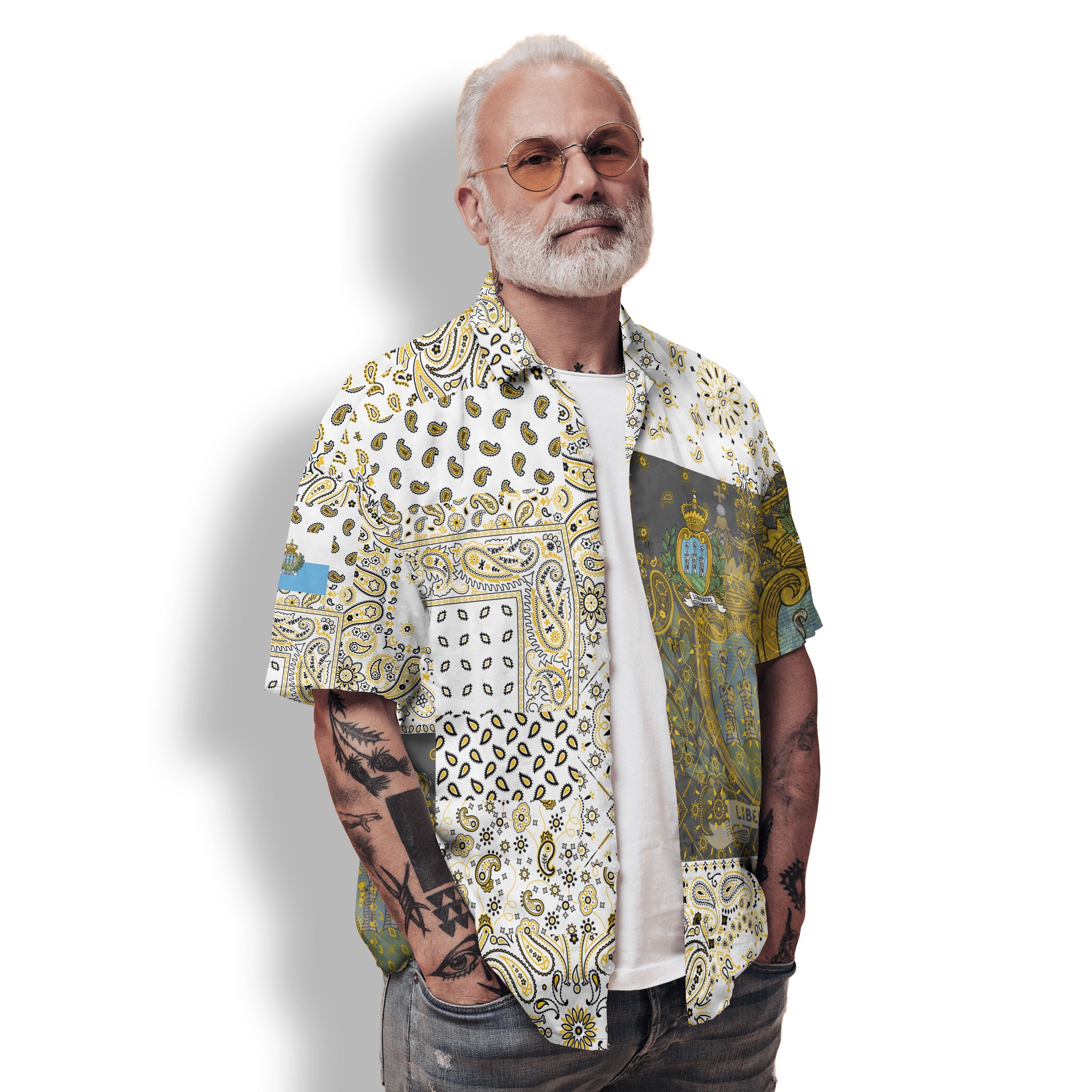 San Marino Hawaiian Shirt Paisley Flag And Skull Style 3