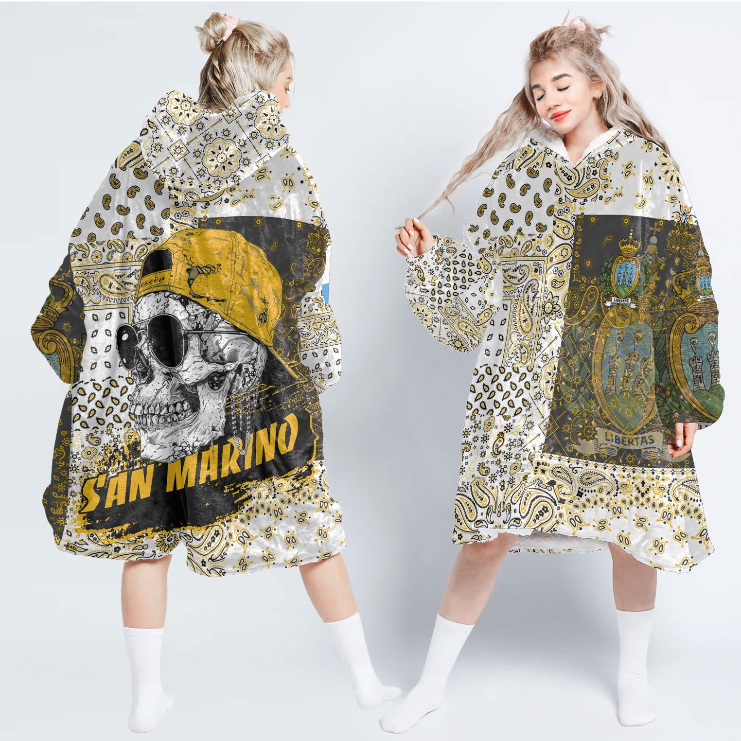 San Marino Hoodie Blanket Paisley Flag And Skull Style 1