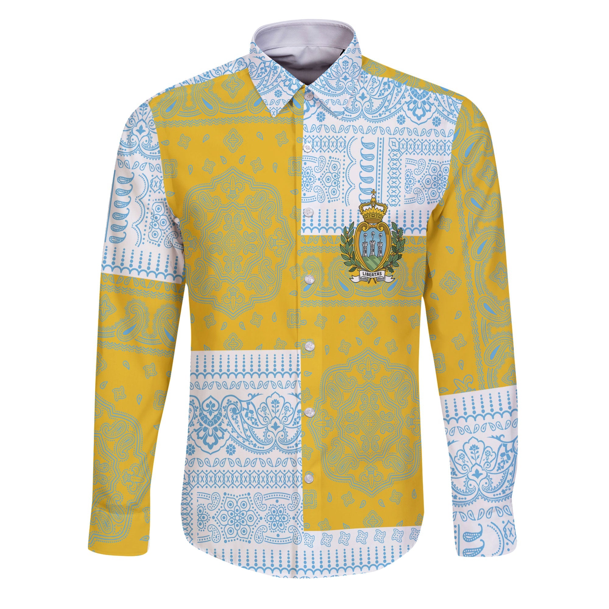 San Marino Long Sleeve Button Shirt Flag And Paisley Basic Style 1