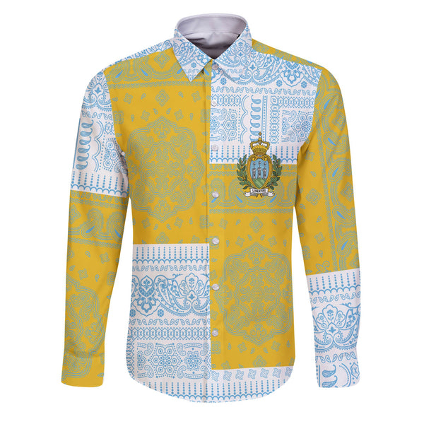 San Marino Long Sleeve Button Shirt Flag And Paisley Basic Style 1