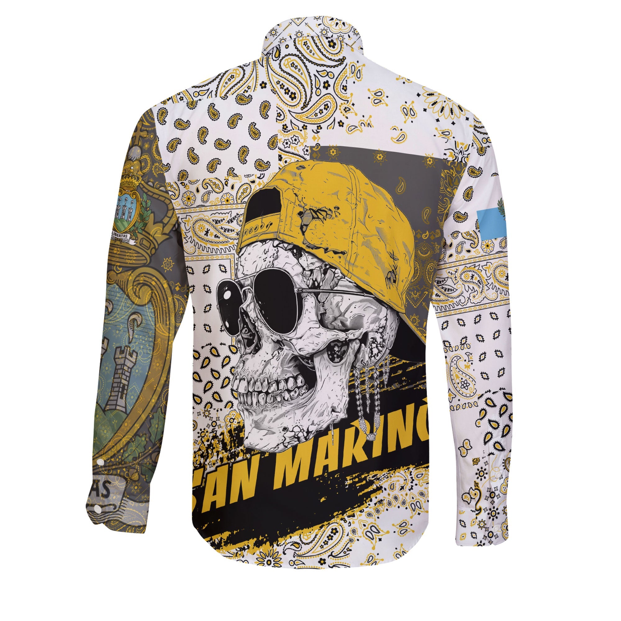 San Marino Long Sleeve Button Shirt Paisley Flag And Skull Style 2