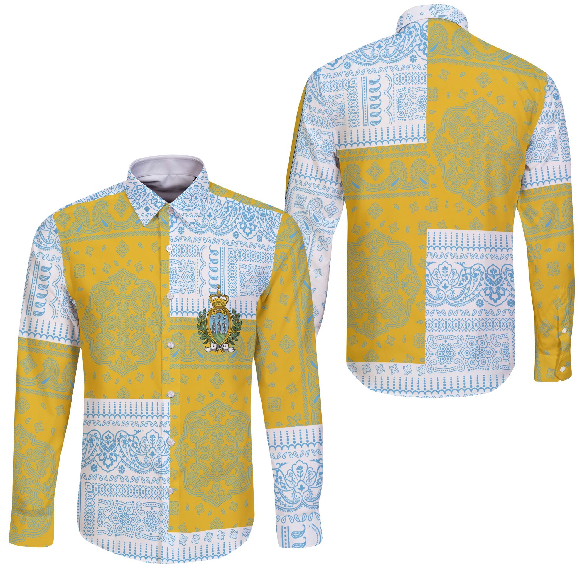 San Marino Long Sleeve Button Shirt Flag And Paisley Basic Style 3