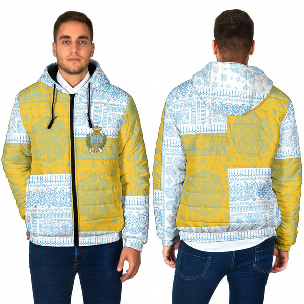 San Marino Men Hooded Padded Jacket Flag And Paisley Basic Style 1