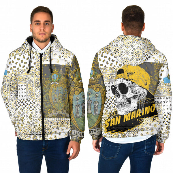 San Marino Men Hooded Padded Jacket Paisley Flag And Skull Style 1