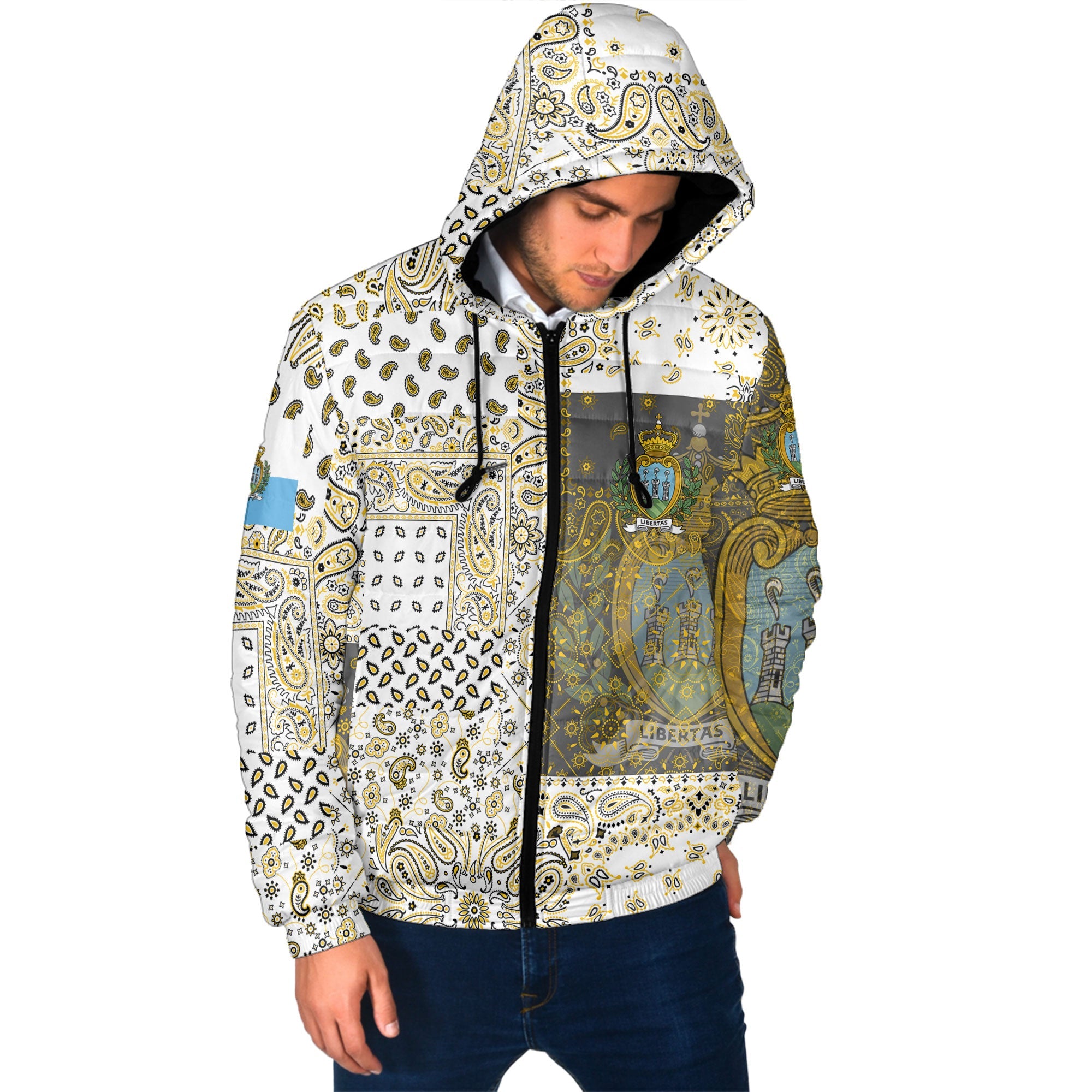 San Marino Men Hooded Padded Jacket Paisley Flag And Skull Style 2