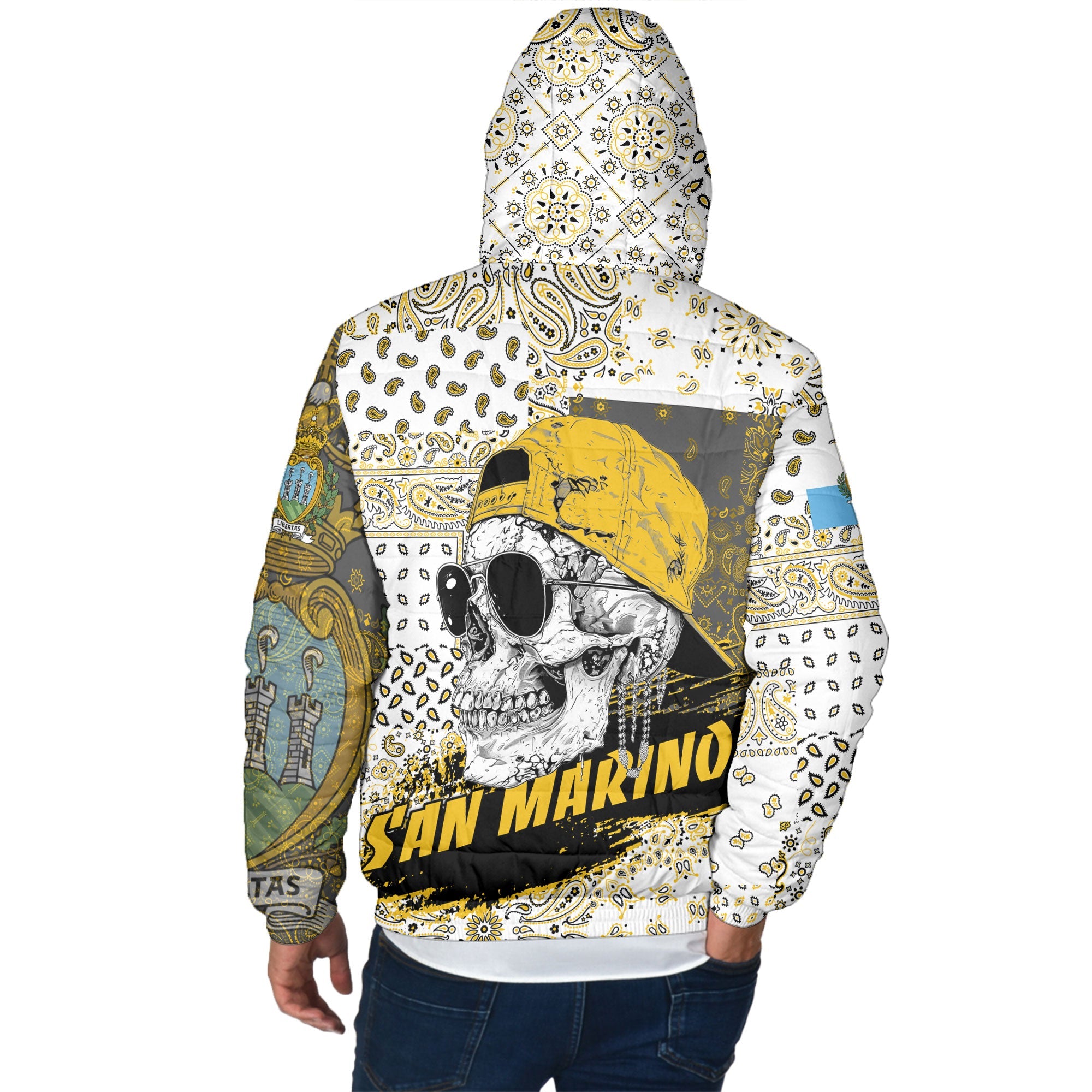 San Marino Men Hooded Padded Jacket Paisley Flag And Skull Style 3