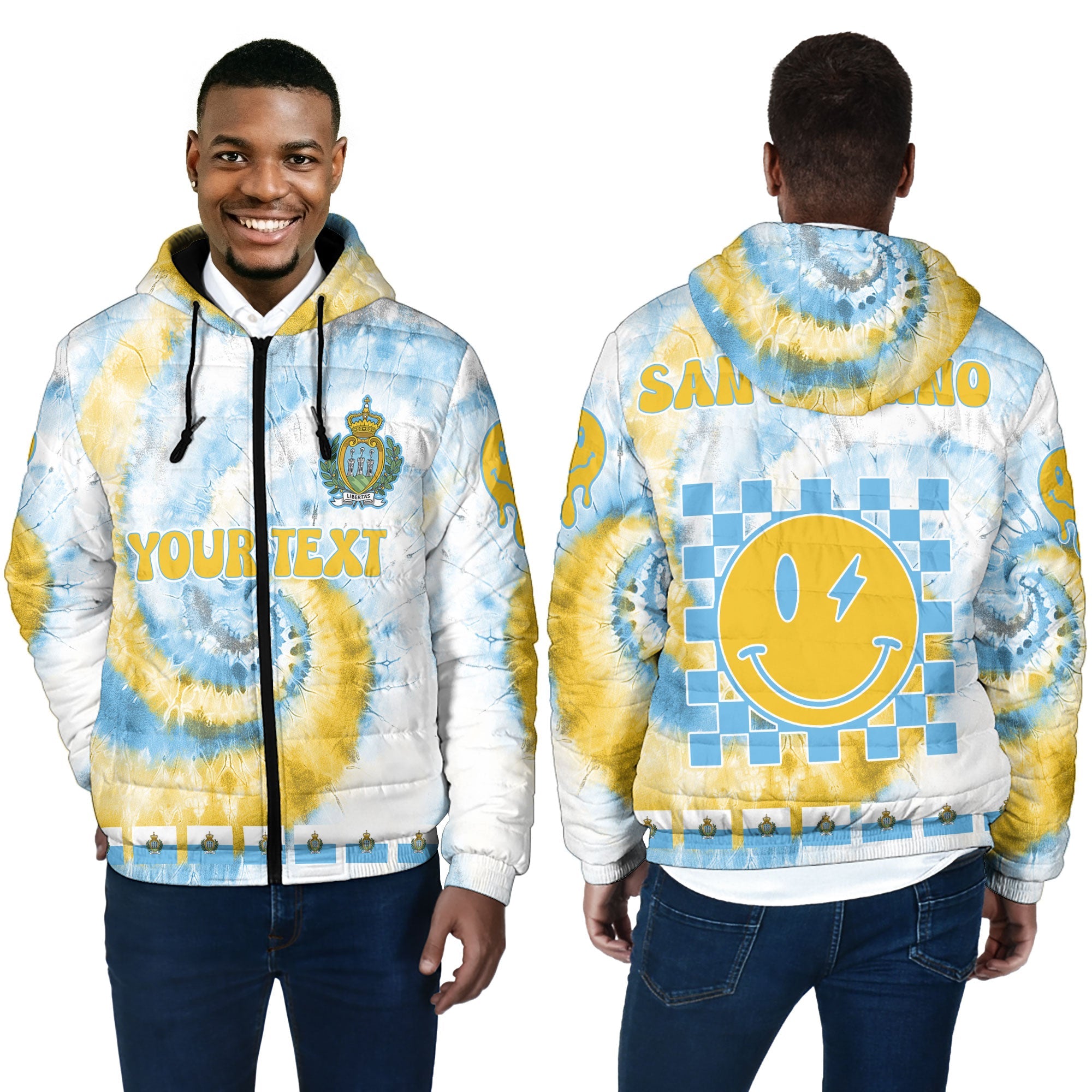 San Marino Men Hooded Padded Jacket Custom Tie Dye Style 4