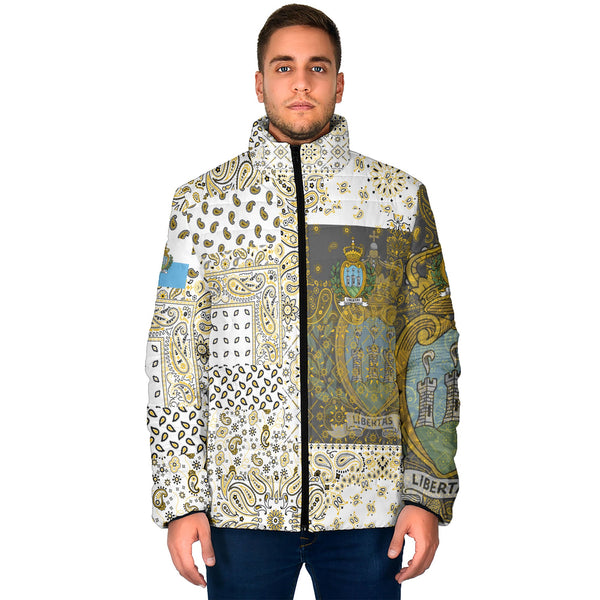 San Marino Men Padded Jacket Paisley Flag And Skull Style 1