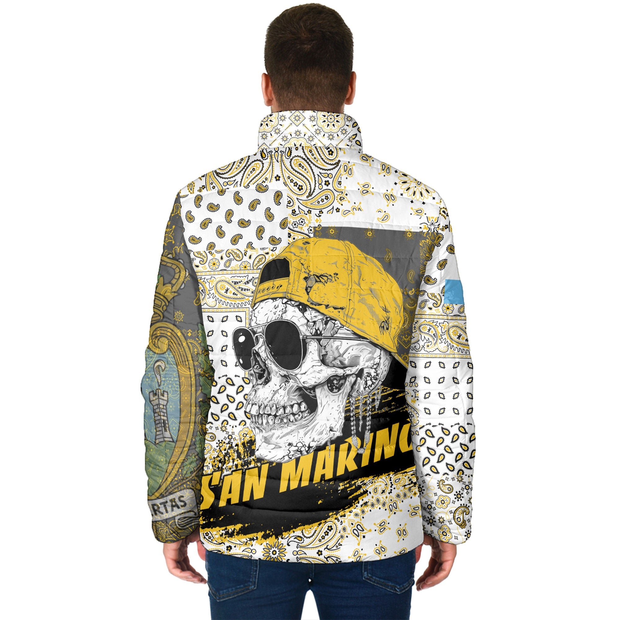 San Marino Men Padded Jacket Paisley Flag And Skull Style 2