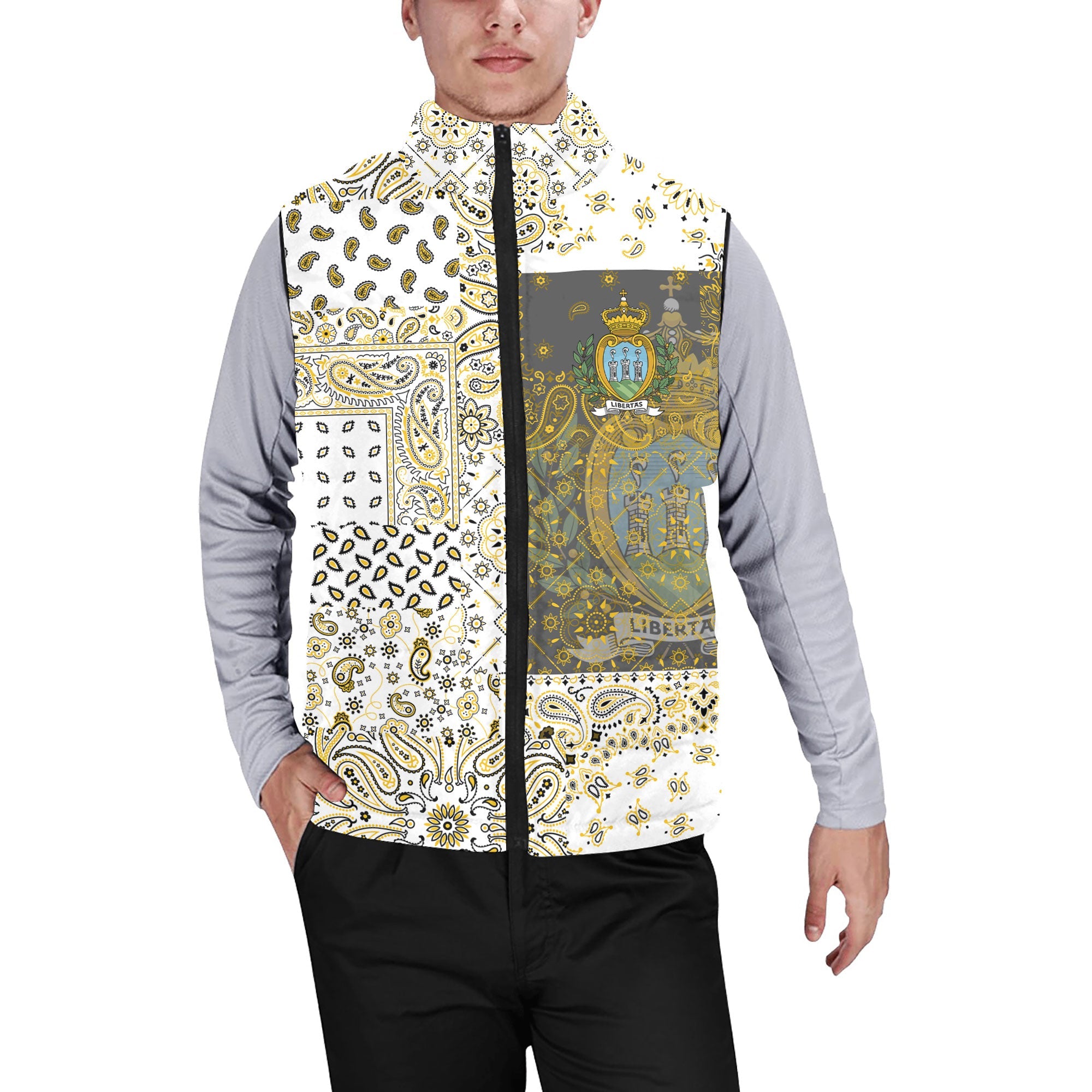 San Marino Men Padded Jacket Vest Paisley Flag And Skull Style 1