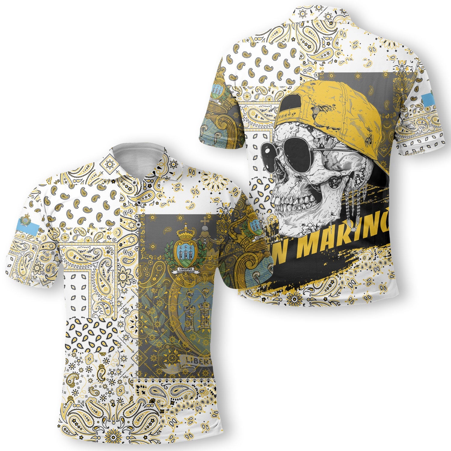 San Marino Polo Shirt Paisley Flag And Skull Style 1