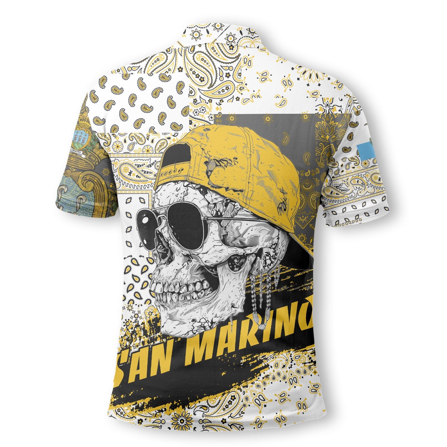 San Marino Polo Shirt Paisley Flag And Skull Style 3