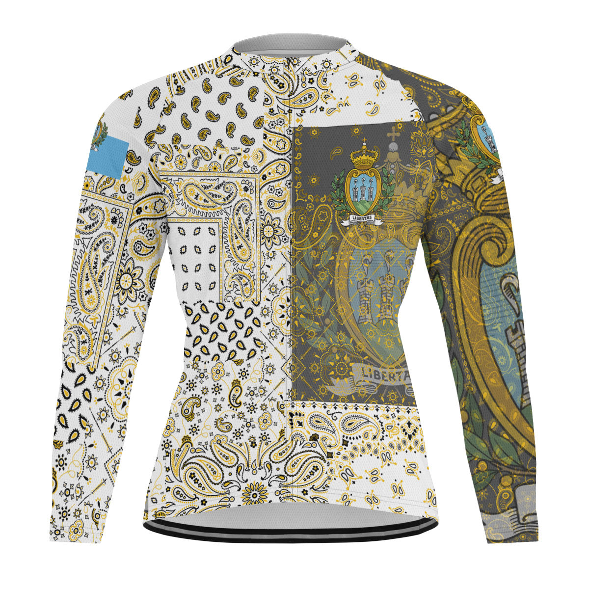 San Marino Raglan Men Cycling Jersey Long Sleeve Paisley Flag And Skull Style 1