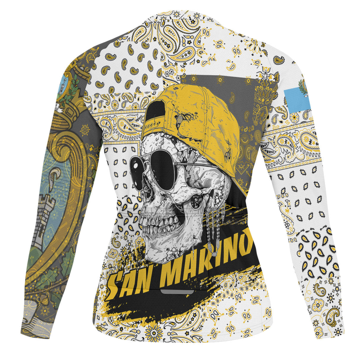 San Marino Raglan Men Cycling Jersey Long Sleeve Paisley Flag And Skull Style 2