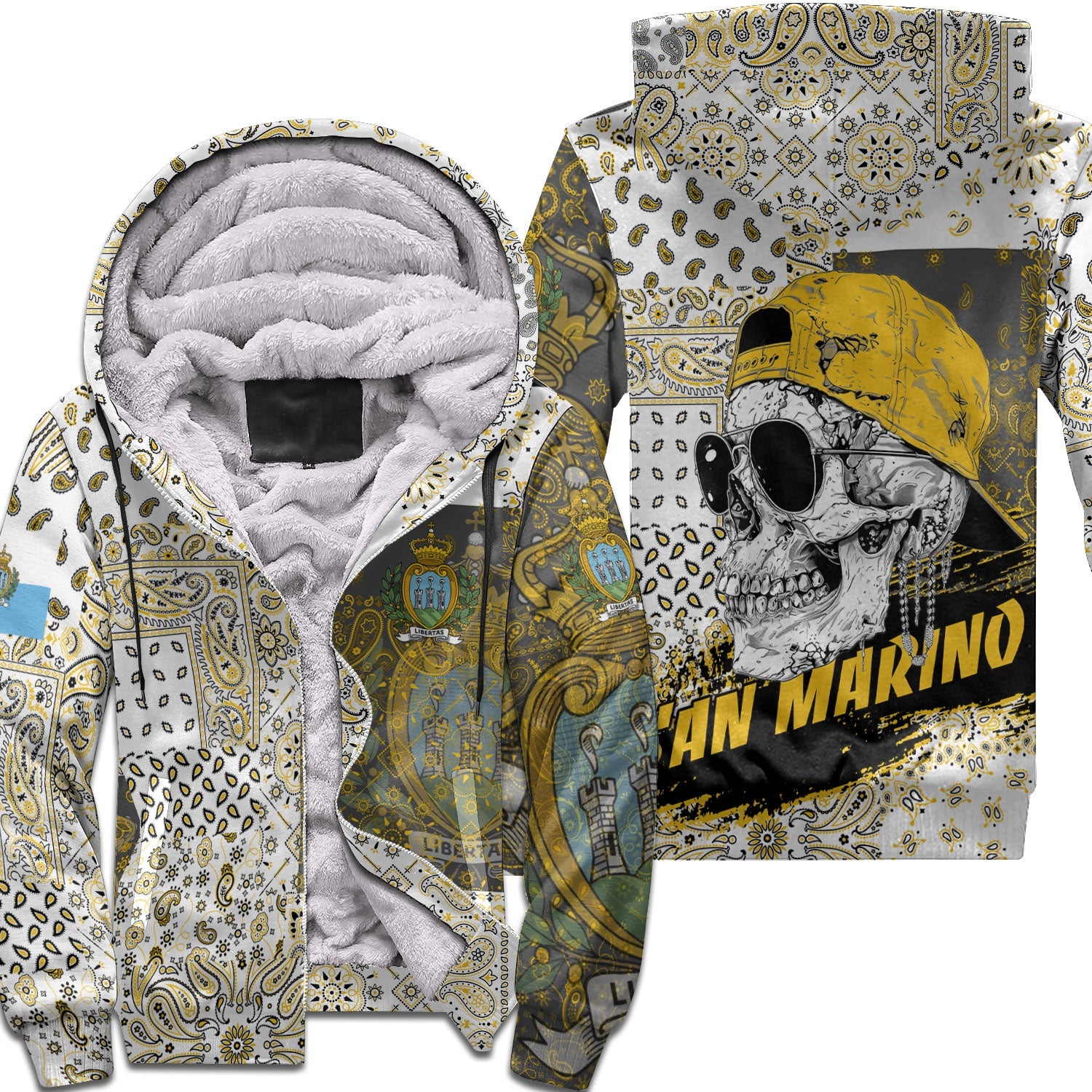 San Marino Sherpa Hoodie Paisley Flag And Skull Style 1