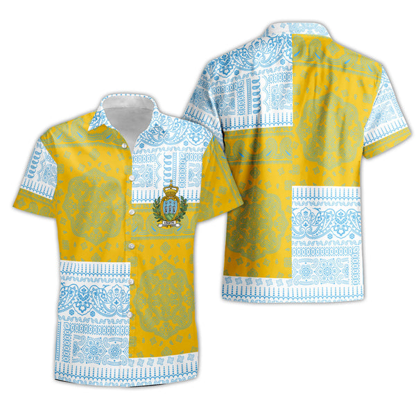 San Marino Short Sleeve Shirt Flag And Paisley Basic Style 1