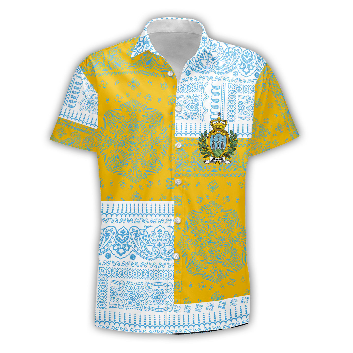 San Marino Short Sleeve Shirt Flag And Paisley Basic Style 2