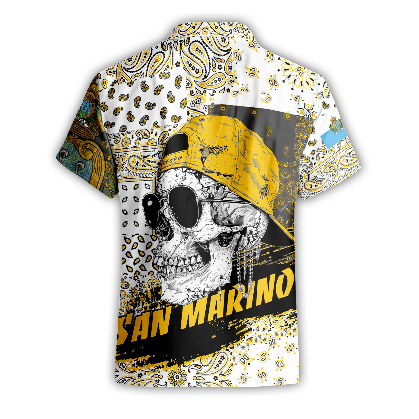 San Marino Short Sleeve Shirt Paisley Flag And Skull Style 2