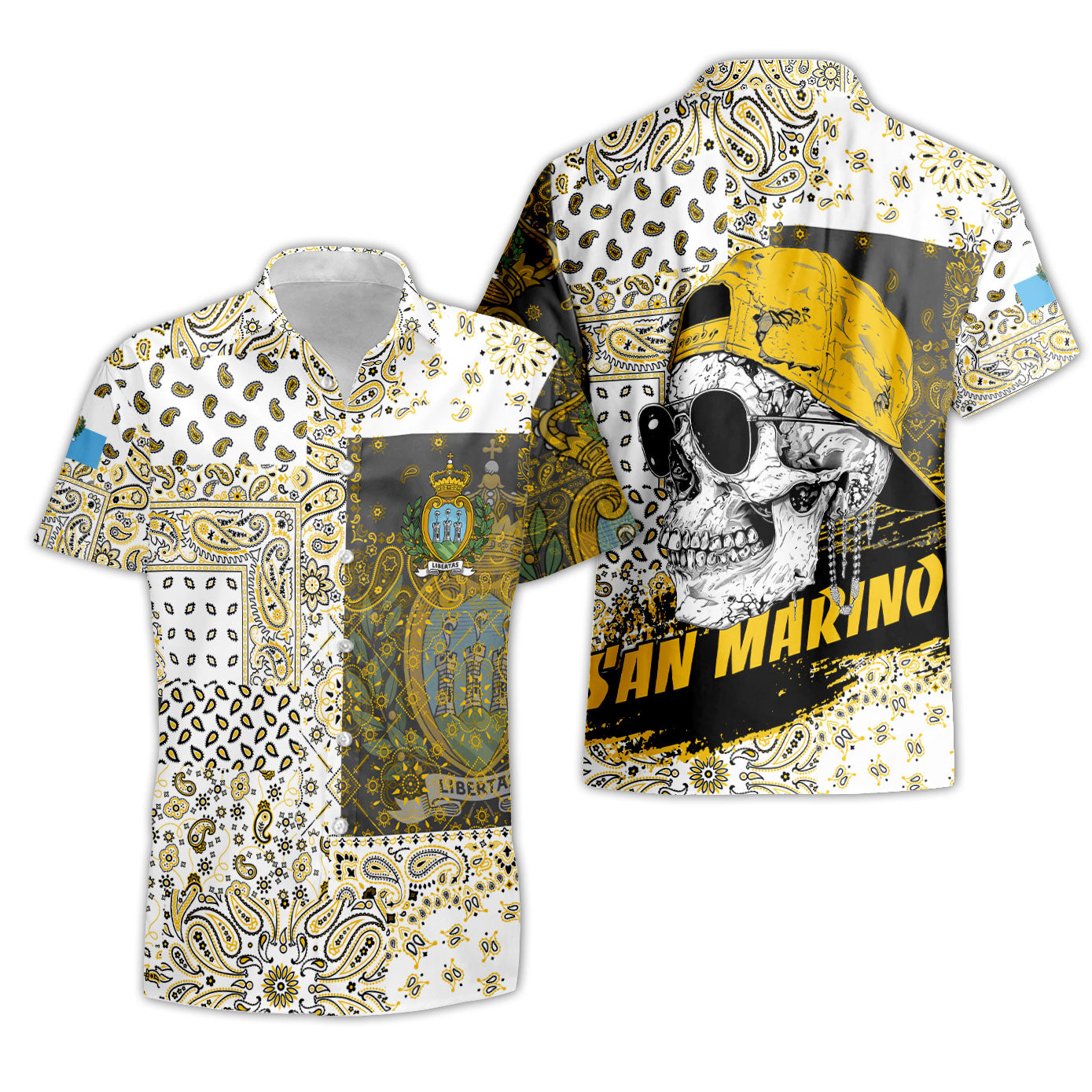 San Marino Short Sleeve Shirt Paisley Flag And Skull Style 3