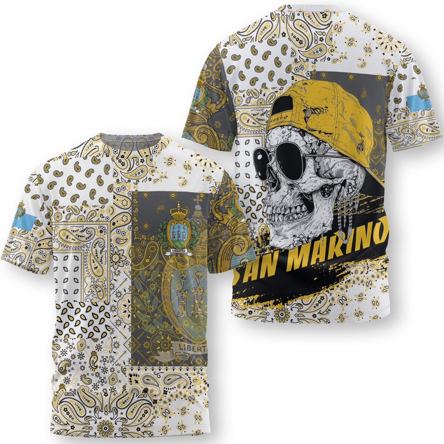 San Marino T Shirt Paisley Flag And Skull Style 3