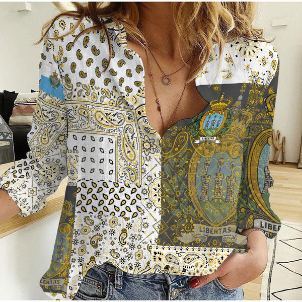 San Marino Women Casual Shirt Paisley Flag And Skull Style 1