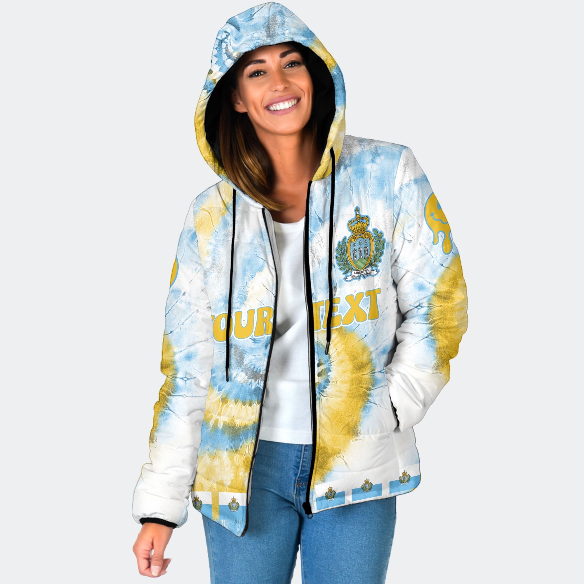 San Marino Women Hooded Padded Jacket Custom Tie Dye Style 1