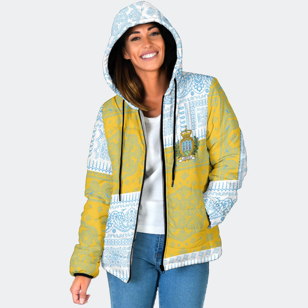 San Marino Women Hooded Padded Jacket Flag And Paisley Basic Style 1