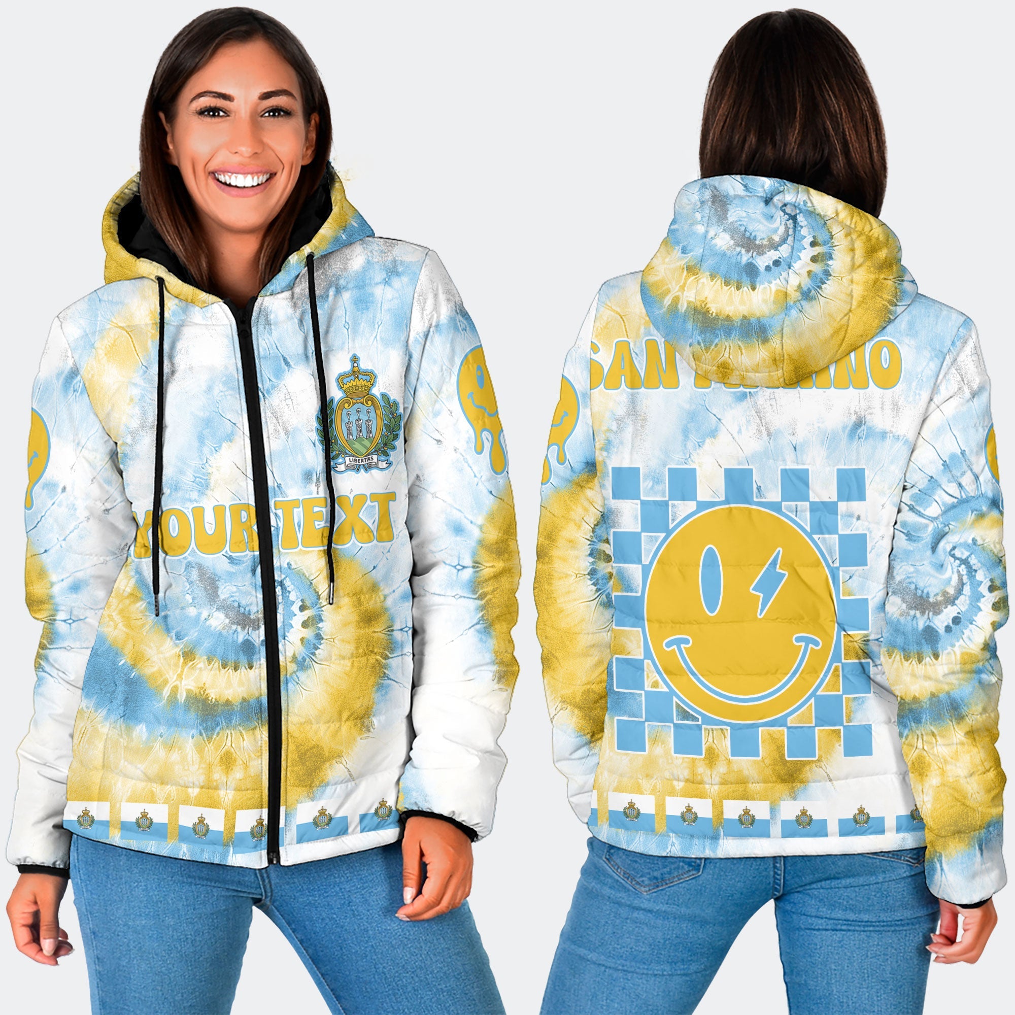 San Marino Women Hooded Padded Jacket Custom Tie Dye Style 3