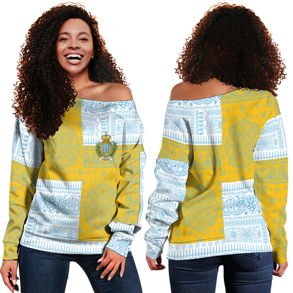 San Marino Women Off Shoulder Sweatshirt Flag And Paisley Basic Style 1