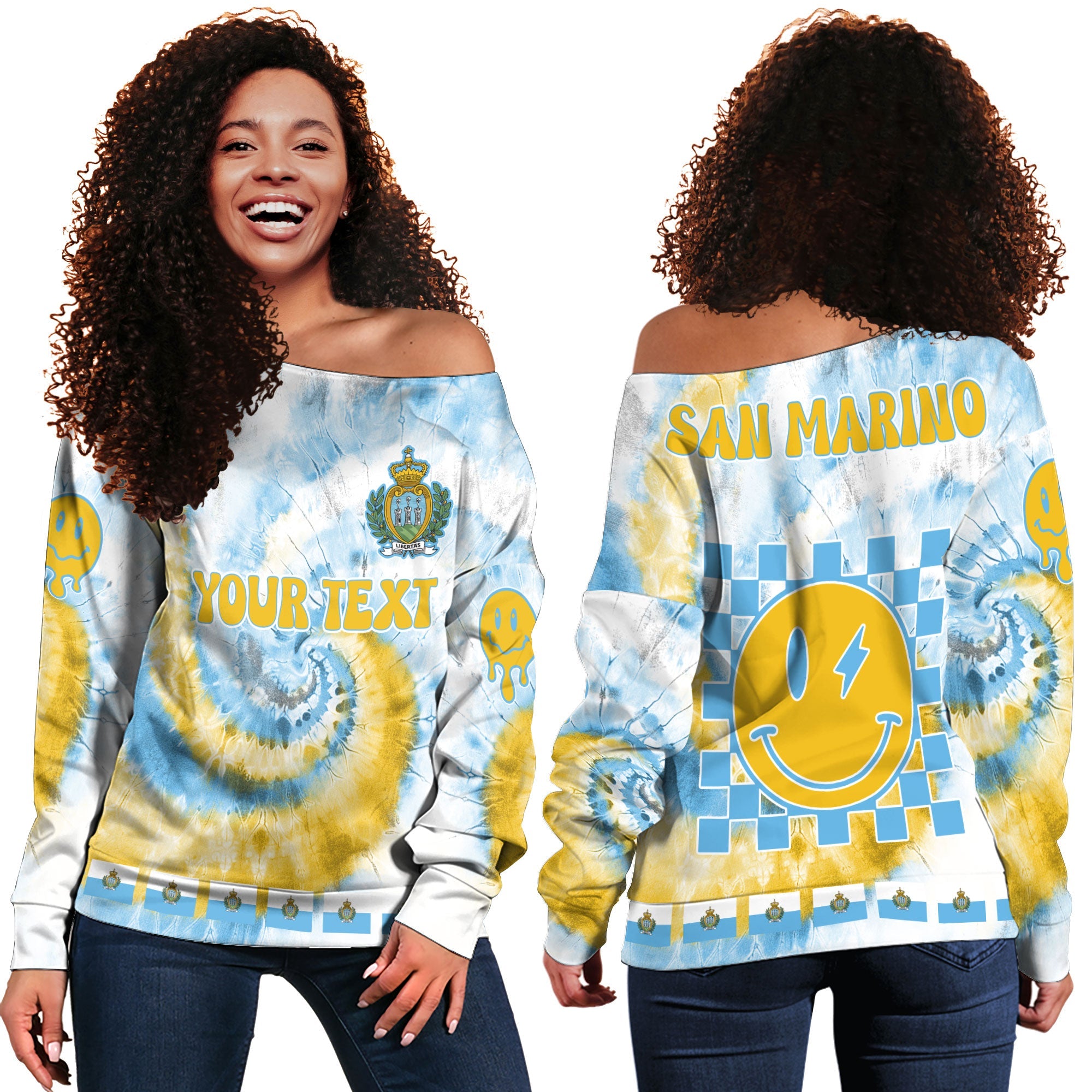 San Marino Women Off Shoulder Sweatshirt Custom Tie Dye Style 2